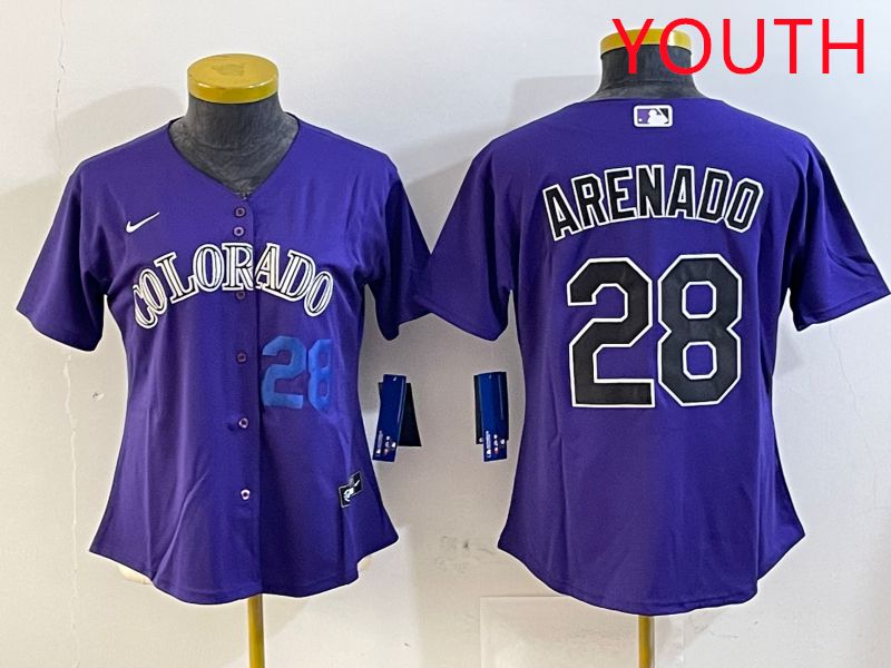 Youth Colorado Rockies 28 Arenado Purple Game 2025 Nike MLB Jersey style 3